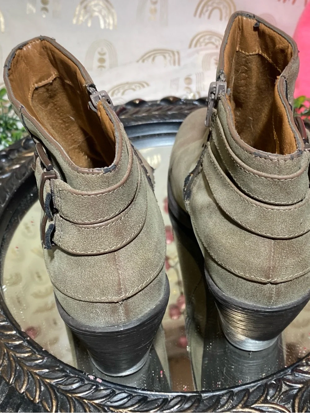 Women's Taupe Ankle Booties with Cutout Detail
